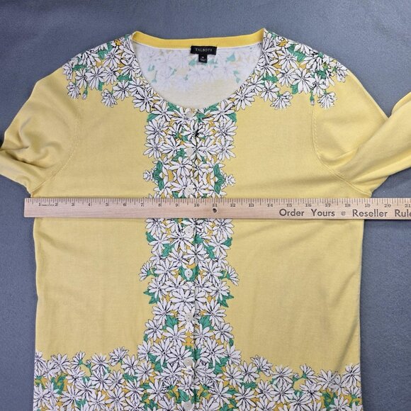 Talbots Cardigan Sweater Womens M Yellow Daisy Floral Button Front 3/4 Sleeve - Picture 9 of 12